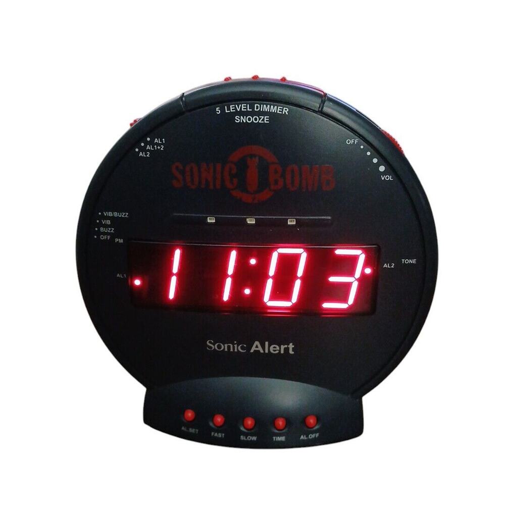 Sonic Bomb Red Black Alarm Clock Sonic Alert Tested &‎ Works Model SBB500SS
